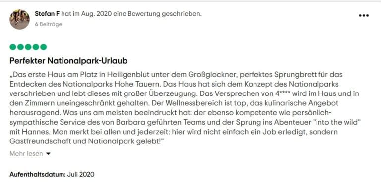 stefan f bewertung bewertung Nationalpark lodge Grossglockner